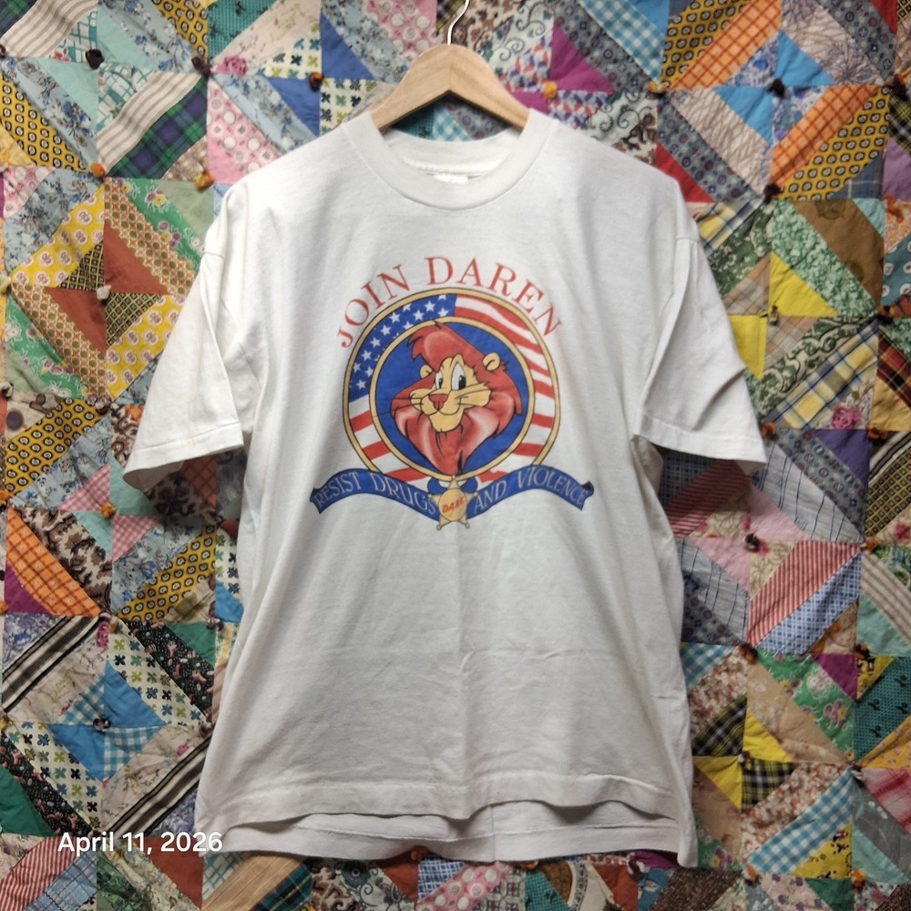 Vintage Daren The Lion DARE T Shirt Size XL White Single Stitch 90s Resist Drugs